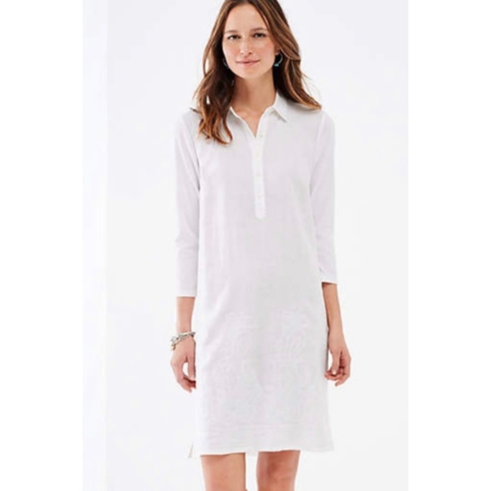J.Jill women's mix media 3/4 sleeve embroidered linen dress in‎ white Size XSP